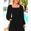 imageBTFBM Women Formal Dress Spring Square Neck Puff Long Sleeve Smocked Tiered Flowy Wedding Guest Maxi Dresses PocketsBlack