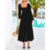 imageBTFBM Women Formal Dress Spring Square Neck Puff Long Sleeve Smocked Tiered Flowy Wedding Guest Maxi Dresses PocketsBlack