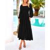 imageBTFBM Women Formal Dress Spring Square Neck Puff Long Sleeve Smocked Tiered Flowy Wedding Guest Maxi Dresses PocketsBlack