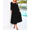 imageBTFBM Women Formal Dress Spring Square Neck Puff Long Sleeve Smocked Tiered Flowy Wedding Guest Maxi Dresses PocketsBlack