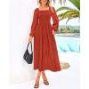 imageBTFBM Women Formal Dress Spring Square Neck Puff Long Sleeve Smocked Tiered Flowy Wedding Guest Maxi Dresses PocketsBrick Red