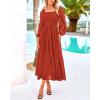 imageBTFBM Women Formal Dress Spring Square Neck Puff Long Sleeve Smocked Tiered Flowy Wedding Guest Maxi Dresses PocketsBrick Red