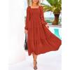 imageBTFBM Women Formal Dress Spring Square Neck Puff Long Sleeve Smocked Tiered Flowy Wedding Guest Maxi Dresses PocketsBrick Red