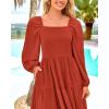 imageBTFBM Women Formal Dress Spring Square Neck Puff Long Sleeve Smocked Tiered Flowy Wedding Guest Maxi Dresses PocketsBrick Red