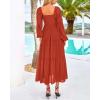 imageBTFBM Women Formal Dress Spring Square Neck Puff Long Sleeve Smocked Tiered Flowy Wedding Guest Maxi Dresses PocketsBrick Red