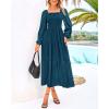 imageBTFBM Women Formal Dress Spring Square Neck Puff Long Sleeve Smocked Tiered Flowy Wedding Guest Maxi Dresses PocketsDark Blue