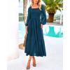 imageBTFBM Women Formal Dress Spring Square Neck Puff Long Sleeve Smocked Tiered Flowy Wedding Guest Maxi Dresses PocketsDark Blue