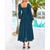 imageBTFBM Women Formal Dress Spring Square Neck Puff Long Sleeve Smocked Tiered Flowy Wedding Guest Maxi Dresses PocketsDark Blue