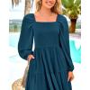 imageBTFBM Women Formal Dress Spring Square Neck Puff Long Sleeve Smocked Tiered Flowy Wedding Guest Maxi Dresses PocketsDark Blue