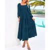 imageBTFBM Women Formal Dress Spring Square Neck Puff Long Sleeve Smocked Tiered Flowy Wedding Guest Maxi Dresses PocketsDark Blue