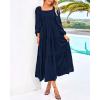 imageBTFBM Women Formal Dress Spring Square Neck Puff Long Sleeve Smocked Tiered Flowy Wedding Guest Maxi Dresses PocketsNavy