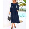 imageBTFBM Women Formal Dress Spring Square Neck Puff Long Sleeve Smocked Tiered Flowy Wedding Guest Maxi Dresses PocketsNavy
