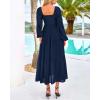 imageBTFBM Women Formal Dress Spring Square Neck Puff Long Sleeve Smocked Tiered Flowy Wedding Guest Maxi Dresses PocketsNavy