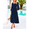 imageBTFBM Women Formal Dress Spring Square Neck Puff Long Sleeve Smocked Tiered Flowy Wedding Guest Maxi Dresses PocketsNavy