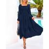 imageBTFBM Women Formal Dress Spring Square Neck Puff Long Sleeve Smocked Tiered Flowy Wedding Guest Maxi Dresses PocketsNavy