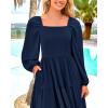 imageBTFBM Women Formal Dress Spring Square Neck Puff Long Sleeve Smocked Tiered Flowy Wedding Guest Maxi Dresses PocketsNavy