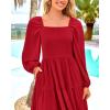 imageBTFBM Women Formal Dress Spring Square Neck Puff Long Sleeve Smocked Tiered Flowy Wedding Guest Maxi Dresses PocketsRed