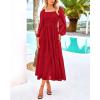 imageBTFBM Women Formal Dress Spring Square Neck Puff Long Sleeve Smocked Tiered Flowy Wedding Guest Maxi Dresses PocketsRed