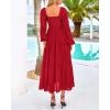 imageBTFBM Women Formal Dress Spring Square Neck Puff Long Sleeve Smocked Tiered Flowy Wedding Guest Maxi Dresses PocketsRed