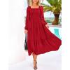 imageBTFBM Women Formal Dress Spring Square Neck Puff Long Sleeve Smocked Tiered Flowy Wedding Guest Maxi Dresses PocketsRed