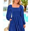 imageBTFBM Women Formal Dress Spring Square Neck Puff Long Sleeve Smocked Tiered Flowy Wedding Guest Maxi Dresses PocketsRoyal Blue