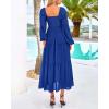 imageBTFBM Women Formal Dress Spring Square Neck Puff Long Sleeve Smocked Tiered Flowy Wedding Guest Maxi Dresses PocketsRoyal Blue