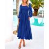 imageBTFBM Women Formal Dress Spring Square Neck Puff Long Sleeve Smocked Tiered Flowy Wedding Guest Maxi Dresses PocketsRoyal Blue
