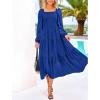 imageBTFBM Women Formal Dress Spring Square Neck Puff Long Sleeve Smocked Tiered Flowy Wedding Guest Maxi Dresses PocketsRoyal Blue
