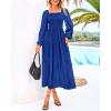 imageBTFBM Women Formal Dress Spring Square Neck Puff Long Sleeve Smocked Tiered Flowy Wedding Guest Maxi Dresses PocketsRoyal Blue