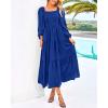 imageBTFBM Women Formal Dress Spring Square Neck Puff Long Sleeve Smocked Tiered Flowy Wedding Guest Maxi Dresses PocketsRoyal Blue
