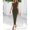 imageBTFBM Womens Formal Cocktail Dresses One Shoulder Twist Strap Sundress Ruched Bodycon Elegant Wedding Party Maxi DressArmy Green
