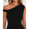 imageBTFBM Womens Formal Cocktail Dresses One Shoulder Twist Strap Sundress Ruched Bodycon Elegant Wedding Party Maxi DressBlack