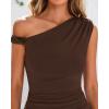 imageBTFBM Womens Formal Cocktail Dresses One Shoulder Twist Strap Sundress Ruched Bodycon Elegant Wedding Party Maxi DressCoffee