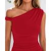 imageBTFBM Womens Formal Cocktail Dresses One Shoulder Twist Strap Sundress Ruched Bodycon Elegant Wedding Party Maxi DressRed