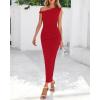 imageBTFBM Womens Formal Cocktail Dresses One Shoulder Twist Strap Sundress Ruched Bodycon Elegant Wedding Party Maxi DressRed