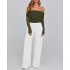 imageBTFBM Womens Off Shoulder Tops 2025 Spring Summer Sheer Long Sleeve Shirts Stretchy Ruched Slim Fit Going Out Crop TopArmy Green