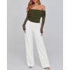 imageBTFBM Womens Off Shoulder Tops 2025 Spring Summer Sheer Long Sleeve Shirts Stretchy Ruched Slim Fit Going Out Crop TopArmy Green