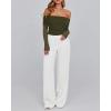 imageBTFBM Womens Off Shoulder Tops 2025 Spring Summer Sheer Long Sleeve Shirts Stretchy Ruched Slim Fit Going Out Crop TopArmy Green