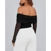 imageBTFBM Womens Off Shoulder Tops 2025 Spring Summer Sheer Long Sleeve Shirts Stretchy Ruched Slim Fit Going Out Crop TopBlack