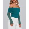 imageBTFBM Womens Off Shoulder Tops 2025 Spring Summer Sheer Long Sleeve Shirts Stretchy Ruched Slim Fit Going Out Crop TopBlue Green