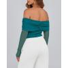 imageBTFBM Womens Off Shoulder Tops 2025 Spring Summer Sheer Long Sleeve Shirts Stretchy Ruched Slim Fit Going Out Crop TopBlue Green
