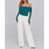 imageBTFBM Womens Off Shoulder Tops 2025 Spring Summer Sheer Long Sleeve Shirts Stretchy Ruched Slim Fit Going Out Crop TopBlue Green