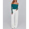 imageBTFBM Womens Off Shoulder Tops 2025 Spring Summer Sheer Long Sleeve Shirts Stretchy Ruched Slim Fit Going Out Crop TopBlue Green