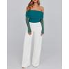 imageBTFBM Womens Off Shoulder Tops 2025 Spring Summer Sheer Long Sleeve Shirts Stretchy Ruched Slim Fit Going Out Crop TopBlue Green