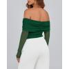 imageBTFBM Womens Off Shoulder Tops 2025 Spring Summer Sheer Long Sleeve Shirts Stretchy Ruched Slim Fit Going Out Crop TopDark Green