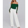 imageBTFBM Womens Off Shoulder Tops 2025 Spring Summer Sheer Long Sleeve Shirts Stretchy Ruched Slim Fit Going Out Crop TopDark Green