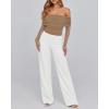 imageBTFBM Womens Off Shoulder Tops 2025 Spring Summer Sheer Long Sleeve Shirts Stretchy Ruched Slim Fit Going Out Crop TopKhaki