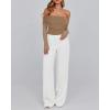 imageBTFBM Womens Off Shoulder Tops 2025 Spring Summer Sheer Long Sleeve Shirts Stretchy Ruched Slim Fit Going Out Crop TopKhaki