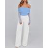 imageBTFBM Womens Off Shoulder Tops 2025 Spring Summer Sheer Long Sleeve Shirts Stretchy Ruched Slim Fit Going Out Crop TopLight Blue