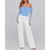 imageBTFBM Womens Off Shoulder Tops 2025 Spring Summer Sheer Long Sleeve Shirts Stretchy Ruched Slim Fit Going Out Crop TopLight Blue